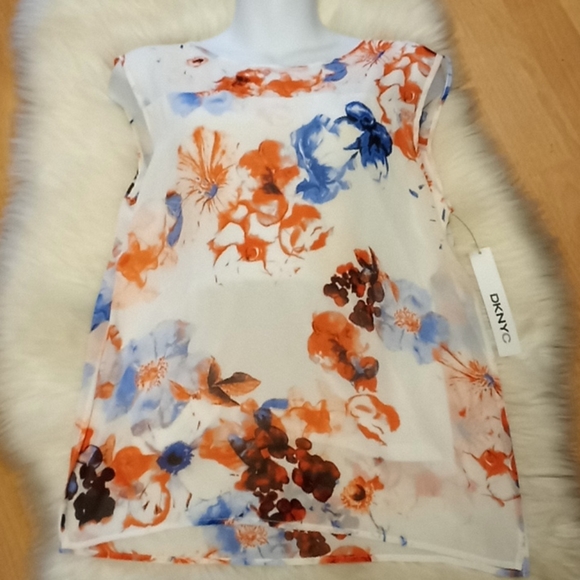 DKNYC Floral Print Sleeveless Chiffon Blouse - Picture 12 of 15